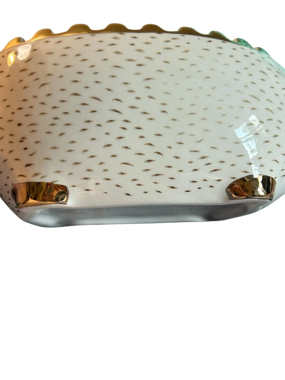 Signature White & Gold Ceramic Hedgehog Bowl EUC Whimsy China Animal Print